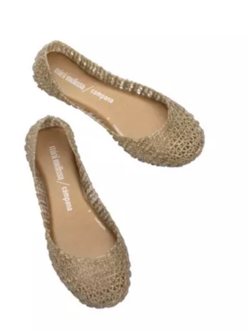 Mini Melissa Campana Papel Ballet Flat In Gold Glitter Size 2